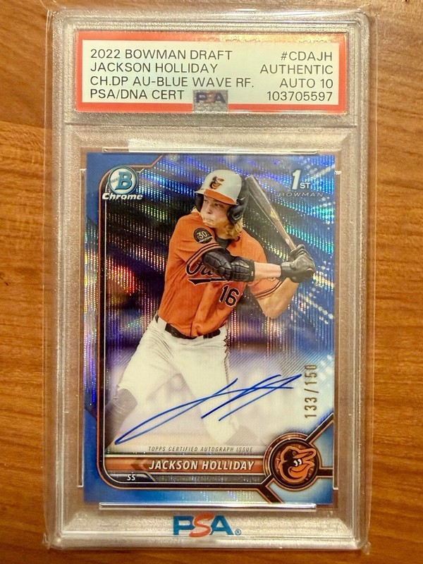 Topps 2022 Bowman Draft Jackson Holliday Blue Wave /150 Auth PSA/DNA 10 Auto