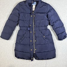 Jacadi Paris Girls Hooded Down Puffer Coat 10Y 140cm Navy Blue Long Winter