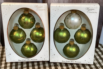 Glass Ornaments Darice Unique Treasures Green Glitter Gold & Silver Vintage (8)