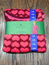 Kate Spade New York 2PC Pajama Set Heart Print Pink Red Size XL Soft Lounge NWT