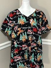 Rudolph the Red Nosed Reindeer Themed Scrubs Womens Size XL Pockets Adorable
