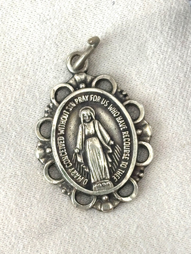 Miraculous Medal - Virgin Mary, Chapel Sterling Charm Pendant, Delicate Design