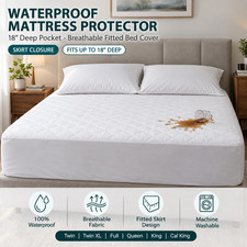Mattress Protector Deep Pocket 18" Breathable Waterproof Fitted Bed Cover Pad