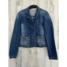 DKNY Jeans Cropped Denim Jacket Blazer Size Small XS Medium Wash Fading