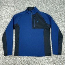 Spyder Pullover Mens Medium Blue Black 1/4 Zip Grid Fleece Ski Core Sweater