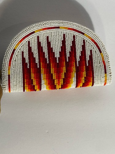 Rare Handmade Beaded Coin Purse Native Style Red Yellow White Leather Small