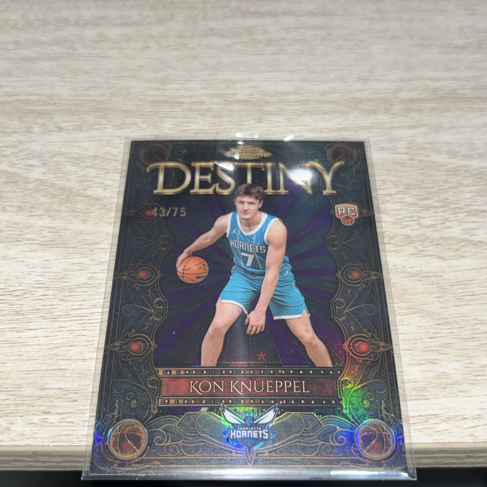 2025 Topps Chrome Kon Knueppel Destiny Insert Purple Refractor /75 SP RC Hornets