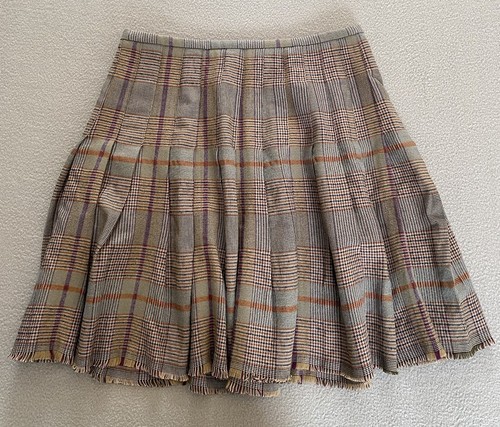 FALDA BRORA TALLA 10 MUJER MEZCLA LANA CUADROS ESCOCIA PLISADO OTOÑO DOBLADILLO CORTO DESHILACHADO