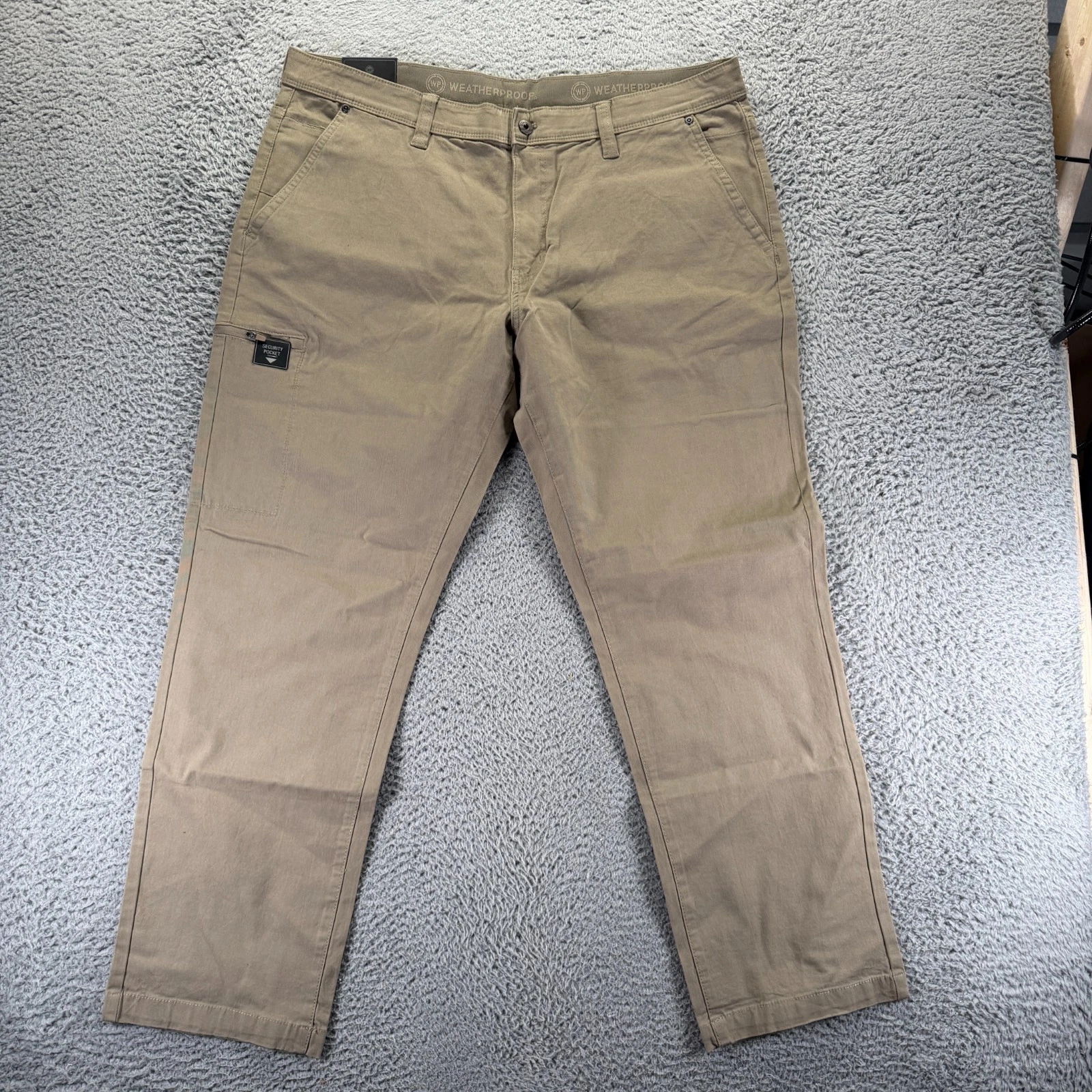 Weatherproof Pant Men's 40x32 Beige Cotton Khakis Straight Leg Workwear Stretch