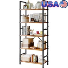 Space Saving 5 Tier Bookshelf Metal Wood Durable Bookcase Organizer Home Office