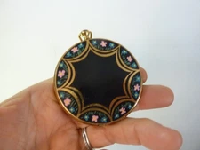 Rare Vintage Powder Compact Volupte Art Deco Floral Black Gold Gilt 2.25"