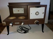 Vintage 1930  s Empire Metalware Porcelain Tin Electric Toy Stove Oven, Pat 1924