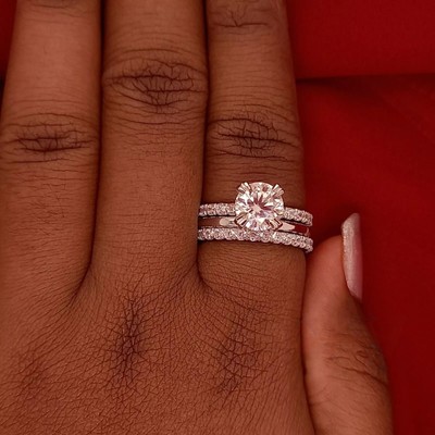 14K White Gold 2.50 Ct Moissanite Bridal Set Engagement Ring Excellent Round Cut