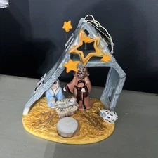 Blue Sky Heather Goldminc Xmas   Nativity Creche Holds 2 Tea Lights 2009 New