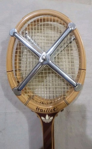 1 Vintage Adidas Haillet Wooden Tennis Racket Racquet With Cover Exct - Picture 12 of 24