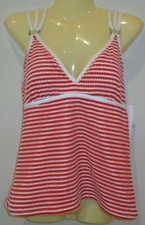 Nautica Size 10 WINDWARD EYELET Red Multi Strap Tankini New Womens Swim Top