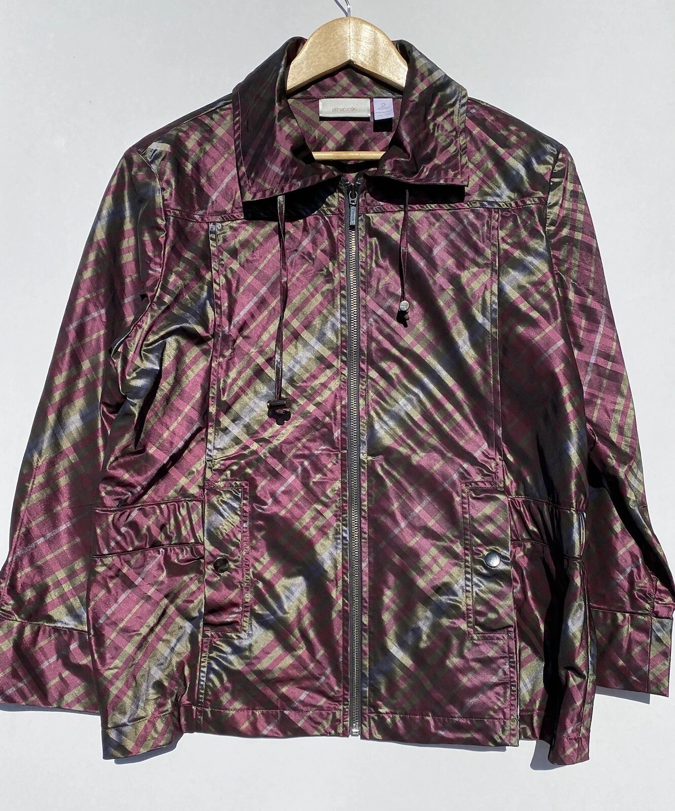 VETEMENTS Giacca leggera Chico's viola metallizzato multicolore full zip a quadri grande 12