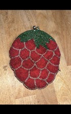 Vintage Handmade Beaded Coin Purse Wallet Strawberry Made in Korea Rare Artisan