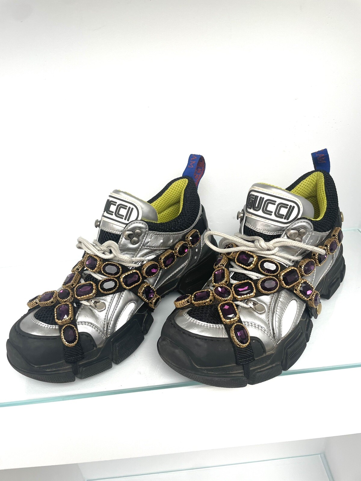 GUCCI Flashtrek Trainer SILVER Purple GEM SEGA Crystal Hiker Sneaker SZ   | 9 | eBay