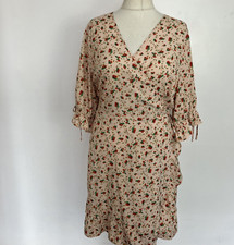 Wednesday's Girl Orange Floral Print Knee Frilled Wrap Dress Plus Size 26