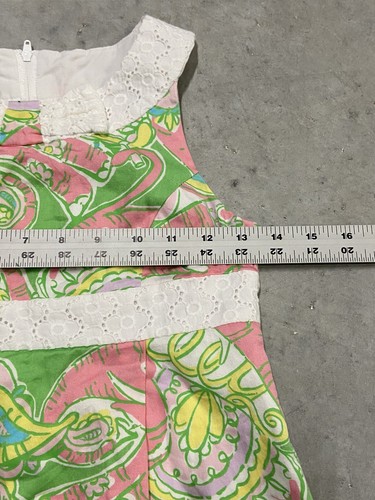 Lilly Pulitzer Dress Girls Sz. 12 Green Pink Monkey Elephant Lace Paisley Henley - Picture 3 of 13