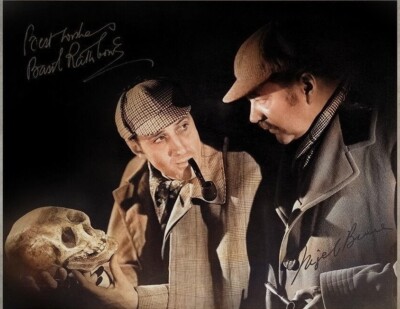 RARE COLOR STILL BASIL RATHBONE AS SHERLOCK HOLMES , DR. WATSON SIGNED ...