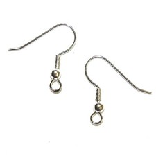 M6113 Silver Ball  Coil 1" Fishhook French Hook Earwire Earring Component 12pc