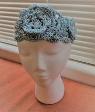 Blue green Lacy Crocheted Flowered Headband