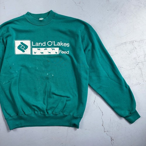 Farm Core Animals VTG 80s Crewneck Sweatshirt Green Land O Lakes Feed