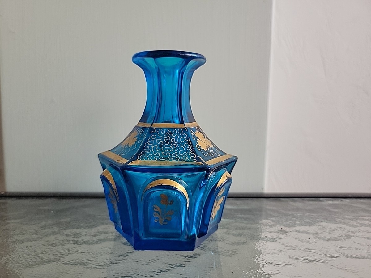 Baccarat Flint Glass Paneled Gilt Electric Blue Perfume Bottle | eBay