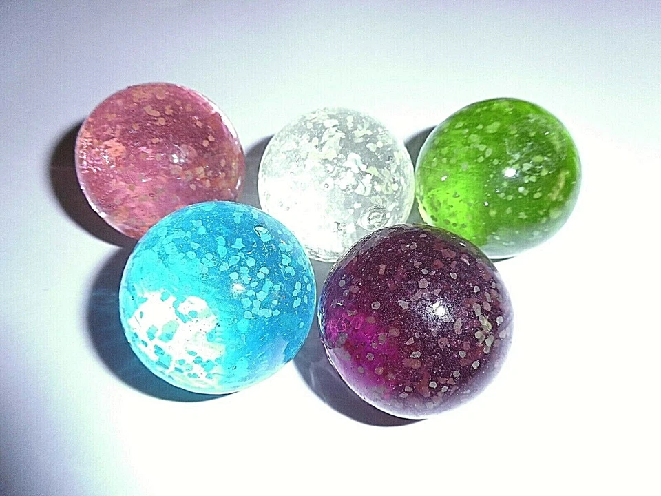 5 Murmeln Moonlight, fluoreszierend ca. 35mm, Glaskugel, Glasmurmel (357300)