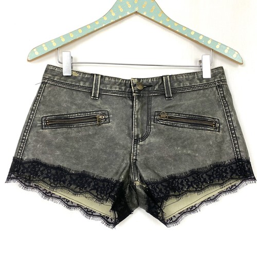 Lace Trim Coated Jean Shorts 
