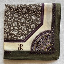 Vintage Handkerchief Dark Green Cotton Flourish Floral Classic Pocket Square 18"