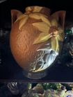 ROSEVILLE/MINT COND/DRAMATIC/ORANGE WITH BEAUTIFUL YELL. FLOWERS/HANDLES/HT: 8”