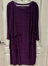 Tahari women 18W Plum layered 3/4 sleeve Knee Length sheath dress