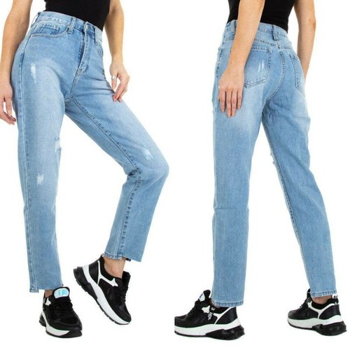 Pantaloni jeans denim da donna stinti strappati a vita alta boyfriend push  up | eBay