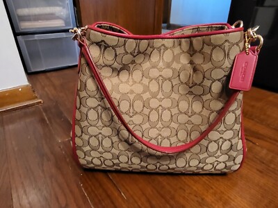 Coach Signature Triple Compartment Shoulder Tote Red/ Brown | eBay