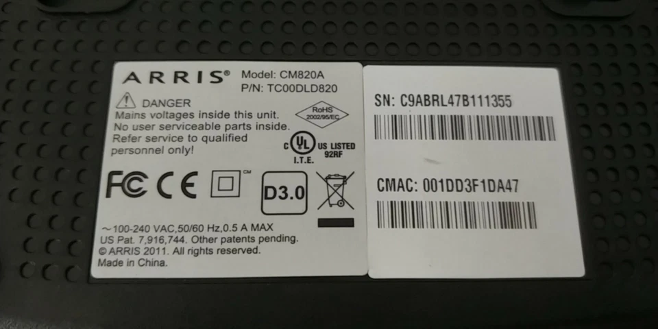 *Lot of 100* ARRIS Touchstone CM820A Cable Modem 300 Mbps with ac wire, TESTED! - Image 2 of 2