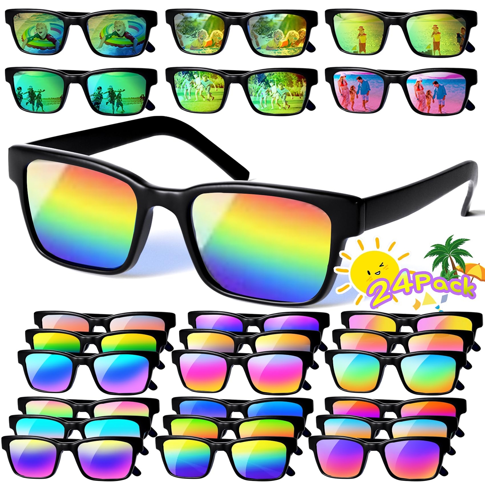 AILEHO 24-Pack Neon Kids Sunglasses Bulk - Party Favors for Ages 4-8