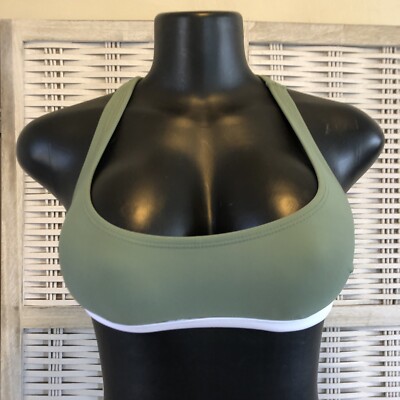 NWT Cupshe One Piece Bikini Top Medium Green White.