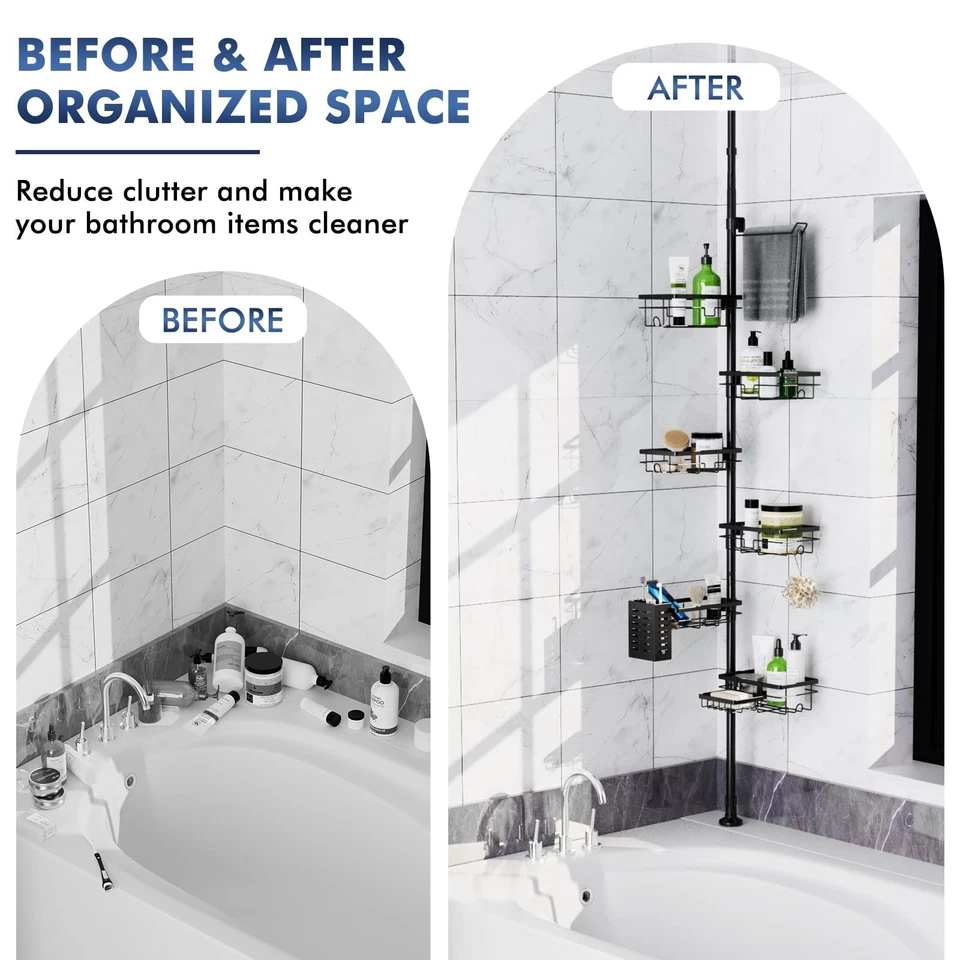 Corner Shower Caddy Tension Pole 6-Tier Rustproof Bathroom Organizer Shelves - Image 2 of 4