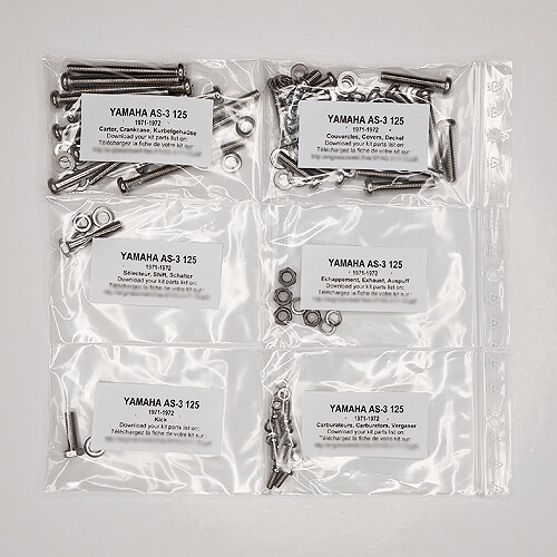 Kit vis carter moteur inox Phillips pour moto Yamaha AS3 125 de 1971 à 1972