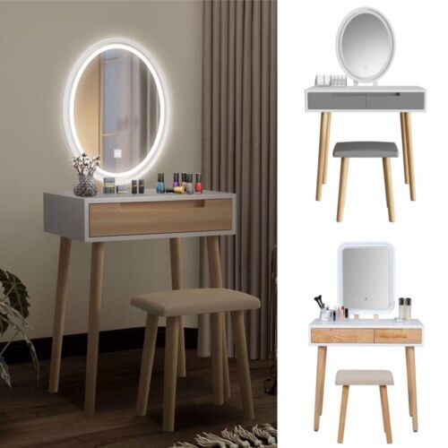 Makeup Vanity Set Dressing Table Desk with Stool LED Lighted Mirror Drawers - Picture 1 of 73