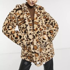 Topshop Cheetah Faux Fur Chunky Coat Size 10