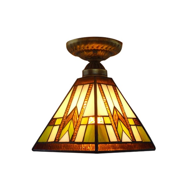 8 Wide Tiffany Style Stained Art Glass Semi Flush Ceiling
