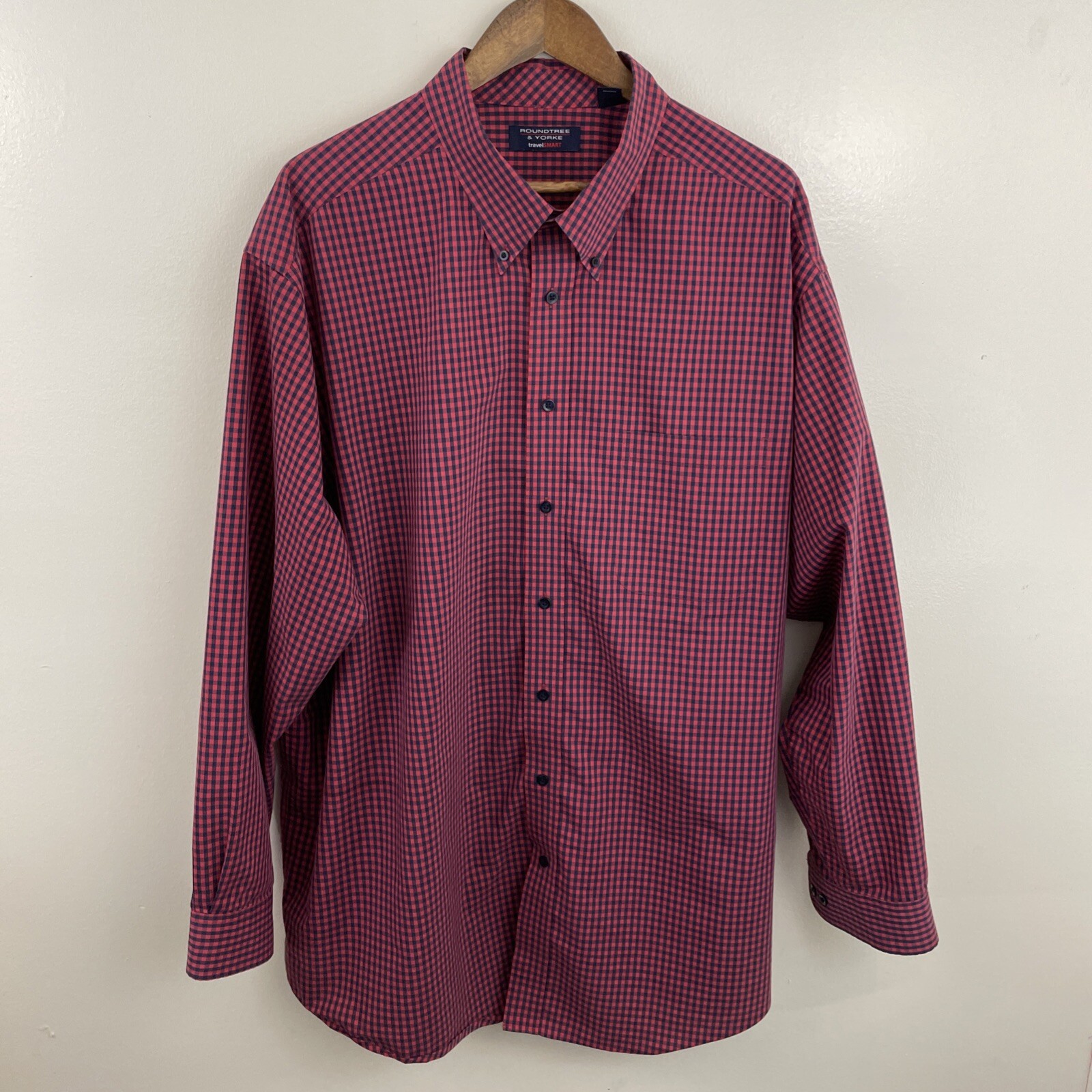 ROUNDTREE & YORKE Travelsmart Shirt Mens 3XT Tall 3X Pink & Blue Long SLV Button