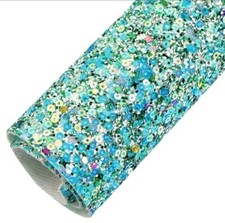 Super Chunky Sequin glitter FAUX LEATHER SHEET 8" x 12" 1141193 Blue and green