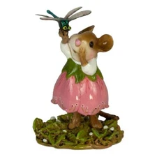 Wee Forest Folk PRETTY PERCH, WFF# M-643, PINK Mouse and Blue Dragonfly