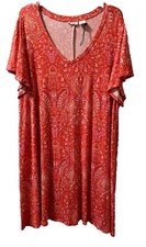 Lucky Brand T Shirt Dress Orange Floral Paisley Short Sleeve Flare Sz 3X NWOT