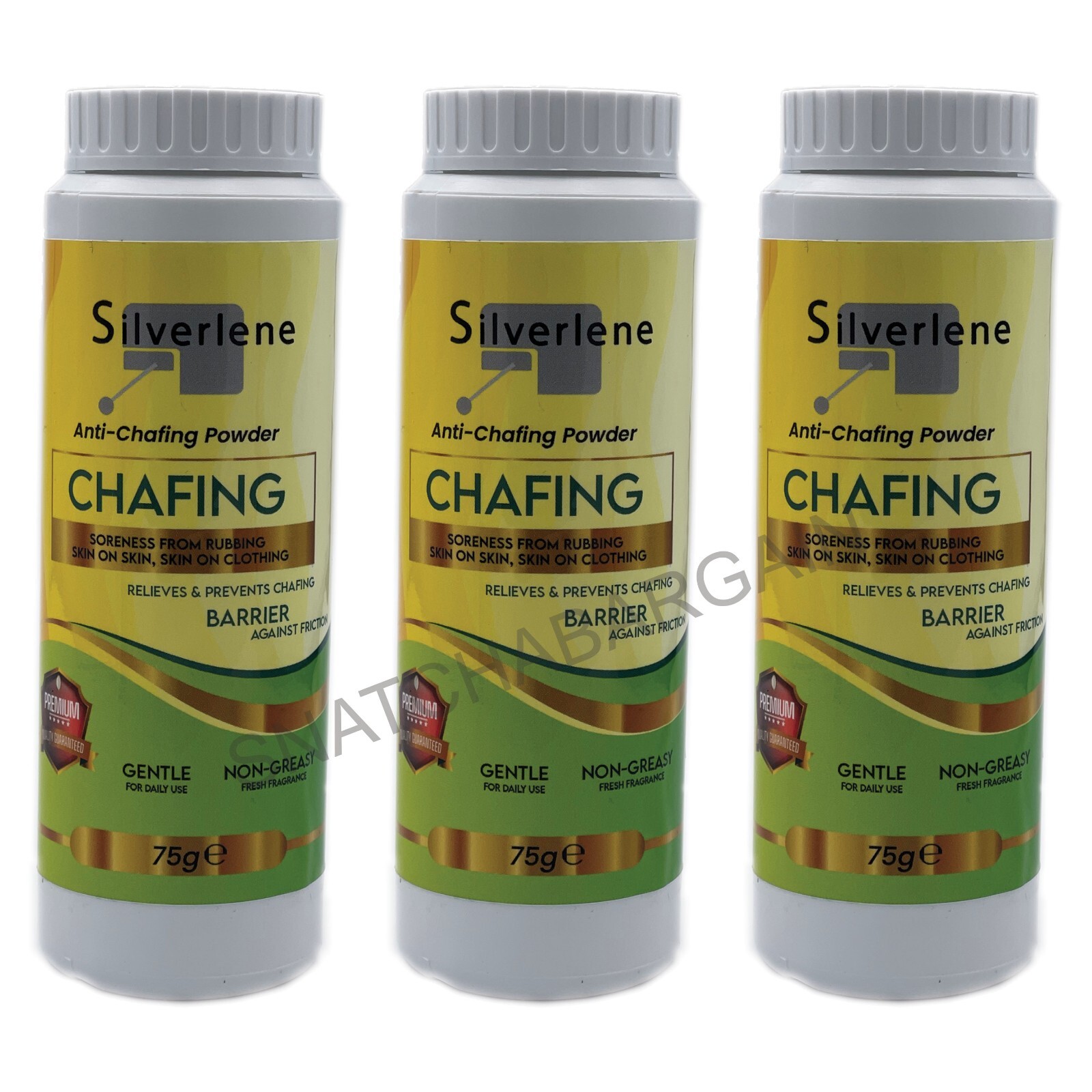 3 x SILVERLENE CHAFING BARRIER COMFORT POWDER 75g SWEAT & RUB PROTECTION